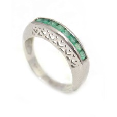 Sterling Silver 925 Women's Band Ring Natural Green Emerald Gem Stones A 305